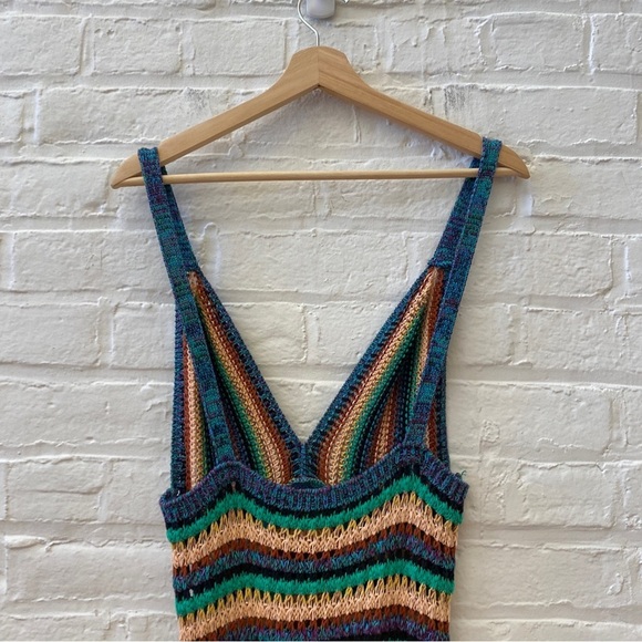 Zara || Striped Crochet Knit V-Neck Bloggers Favorite Dress Cotton Large - Picture 4 of 10